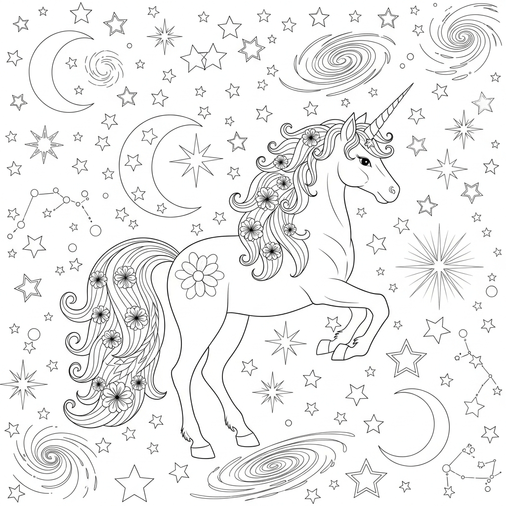 coloriage licorne etoiles