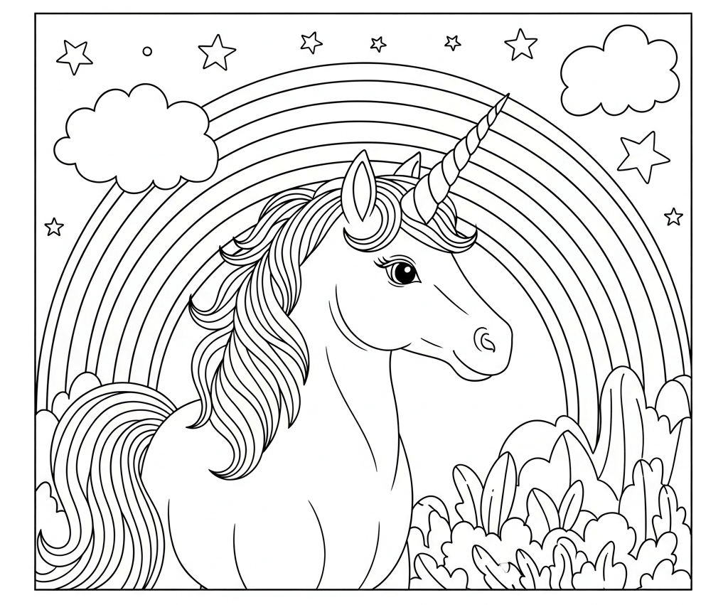 coloriage licorne etoiles arc en ciel
