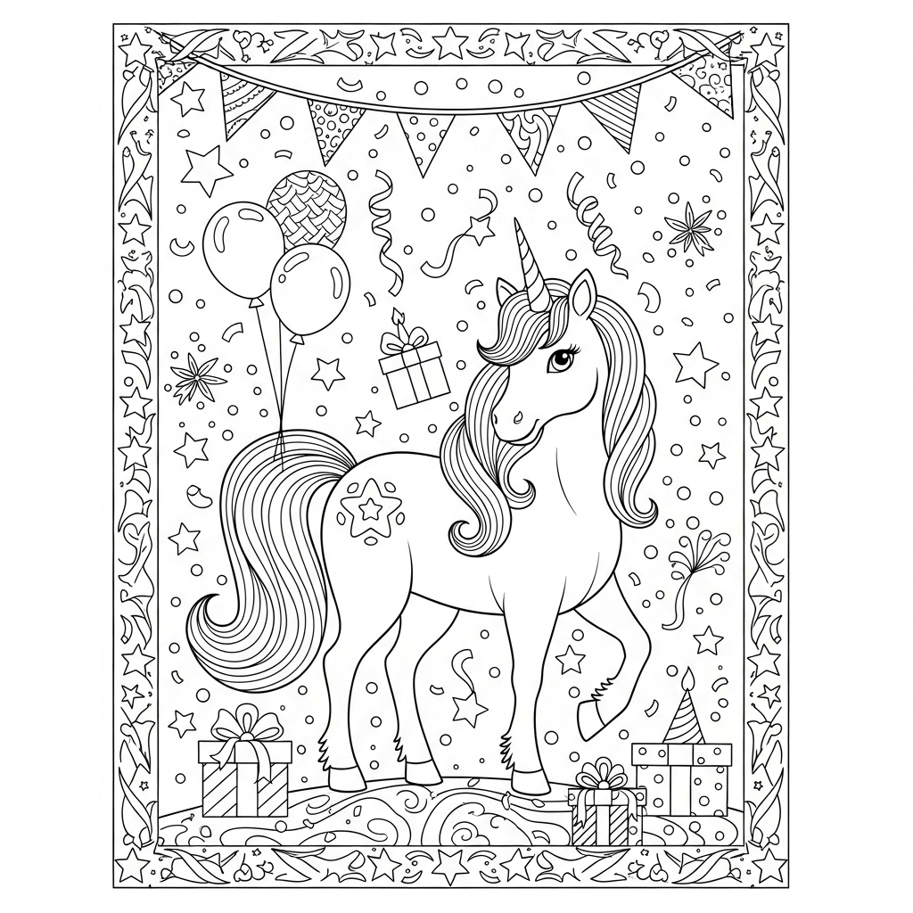 coloriage licorne fete anniversaire