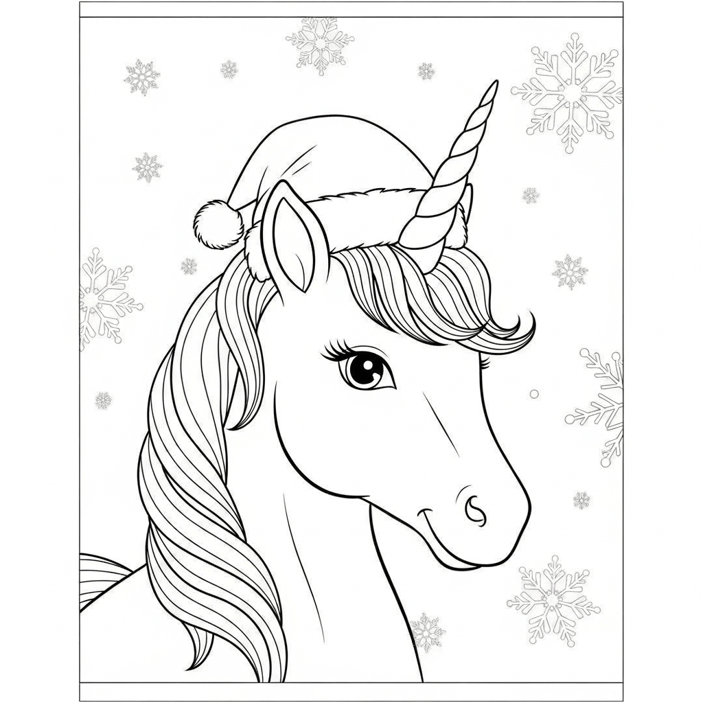 coloriage licorne flocons neige
