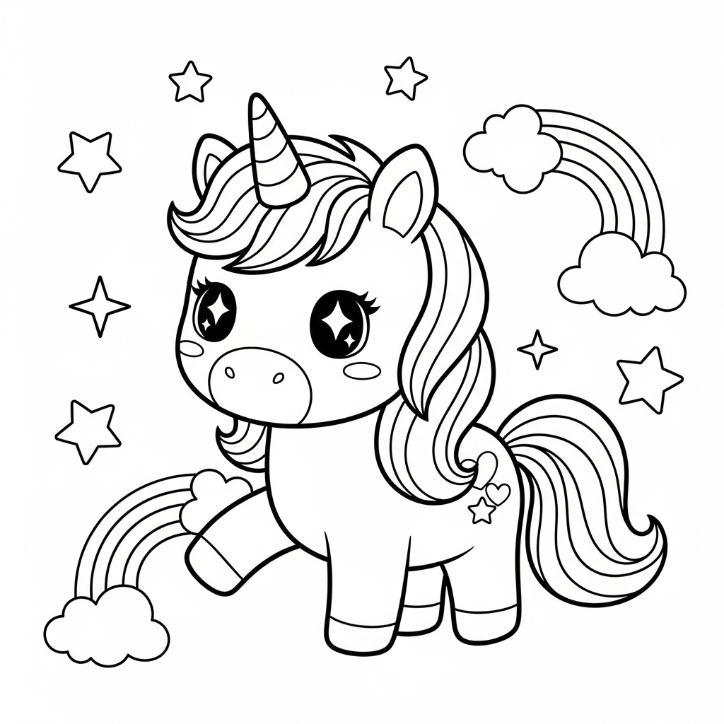 coloriage licorne kawai