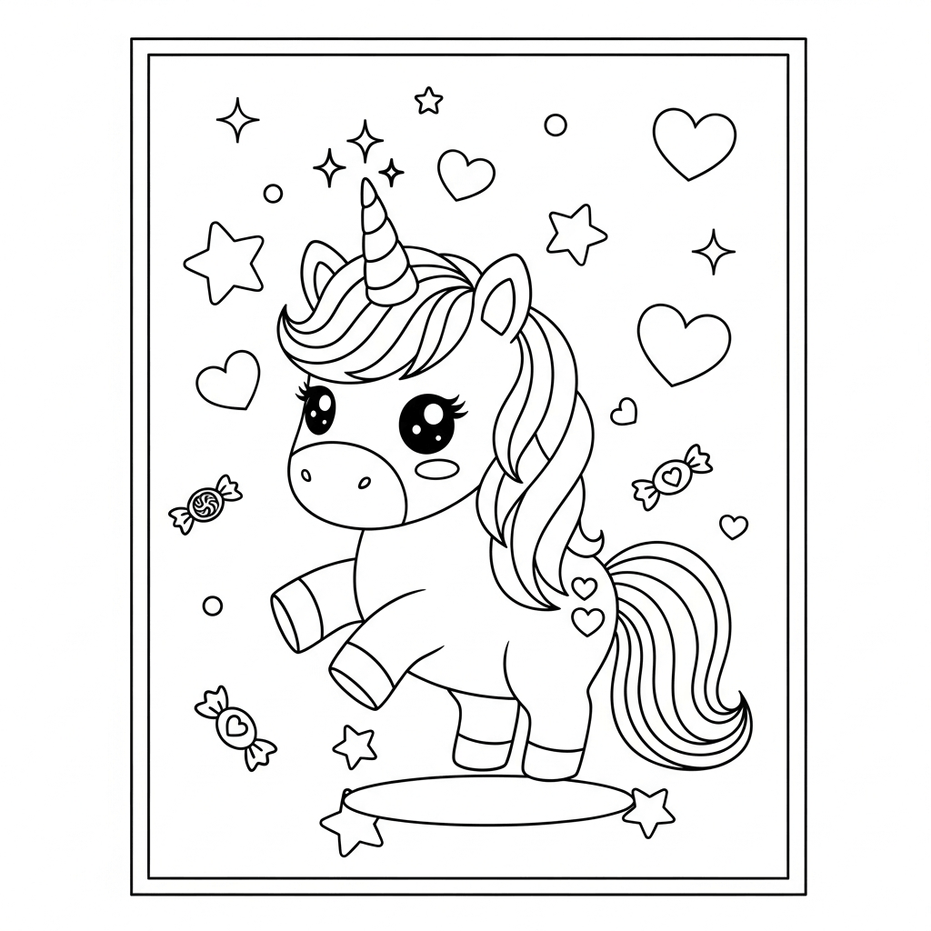 coloriage licorne kawai enfants