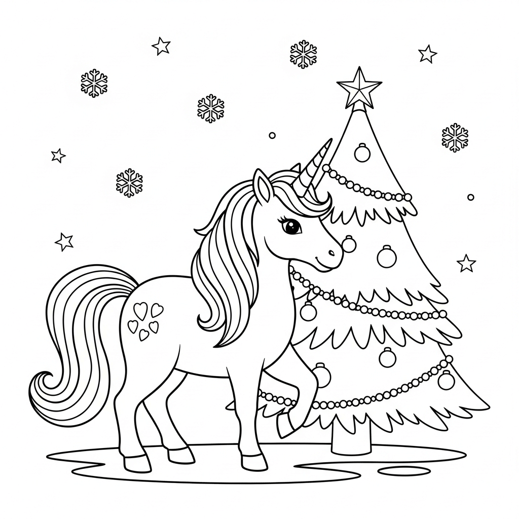 coloriage licorne noel