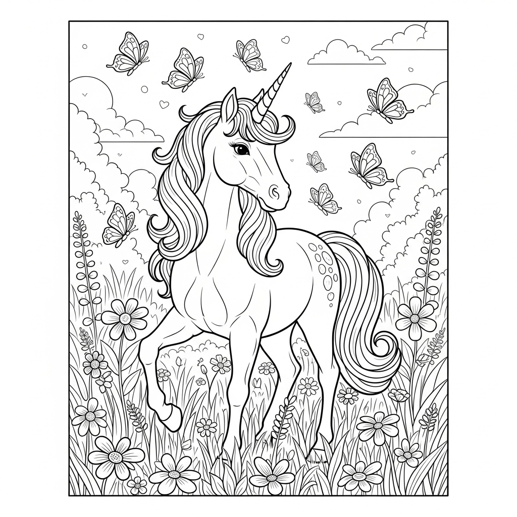coloriage licorne printemps