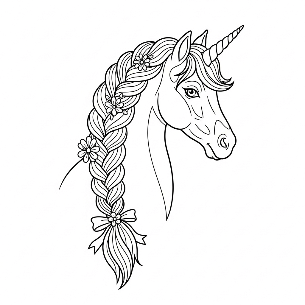 coloriage licorne tresse