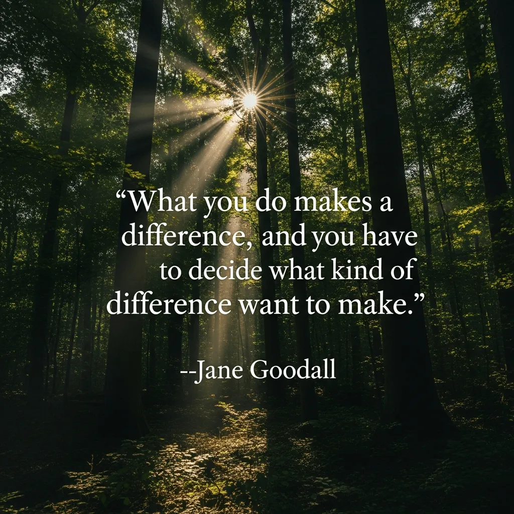 A motivational quote poster showing a forest background and the text "What you do makes a difference, and you have to decide what kind of differences you want to make. --Jane Goodall"