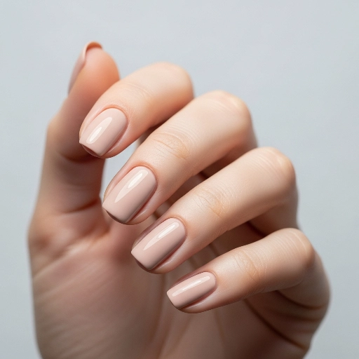 Mão de pele branca com unhas pintadas no mesmo tom da pele