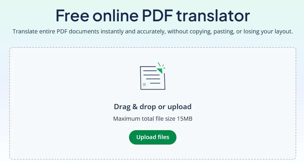 Upload file to translate PDF tool