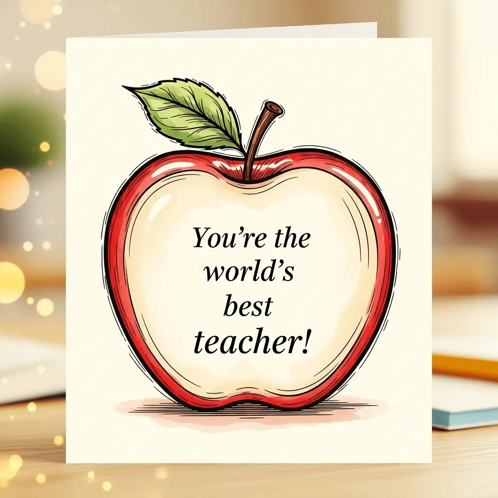 teacher appreciation card with an apple cross section and the words you're the world's best teacher!