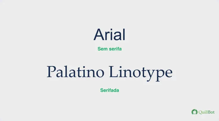 A imagem tem a fonte Arial seguida das palavras "Sem serifa" e, depois, a fonte Palatino Linotype com a palavra "Serifada".