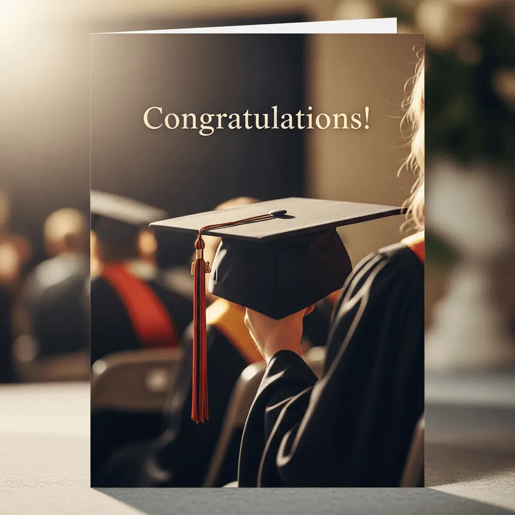 a graduation card with a cap and gown theme that says congratulations!