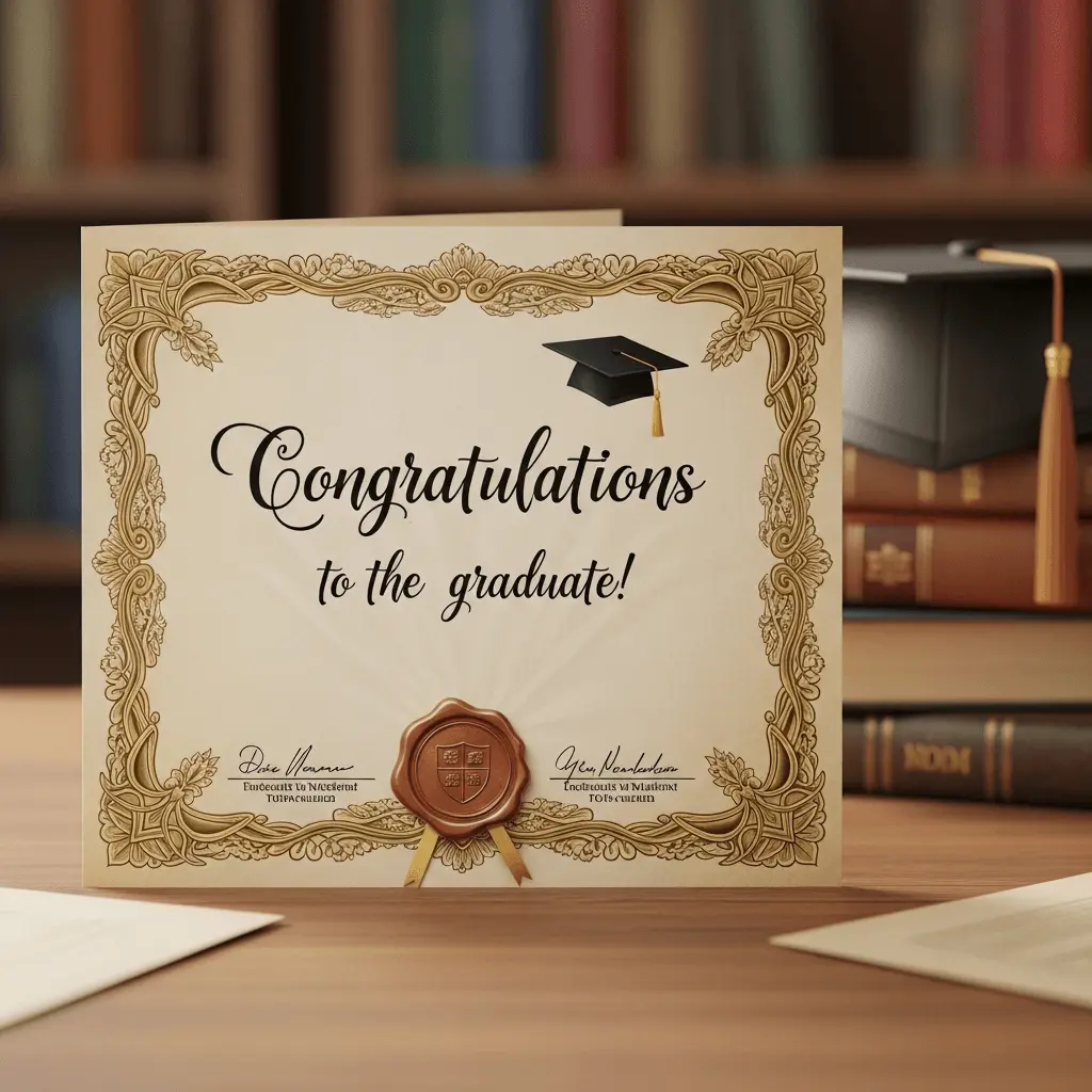 a graduation card modeled after a typical diploma that says: congratulations to the graduate!