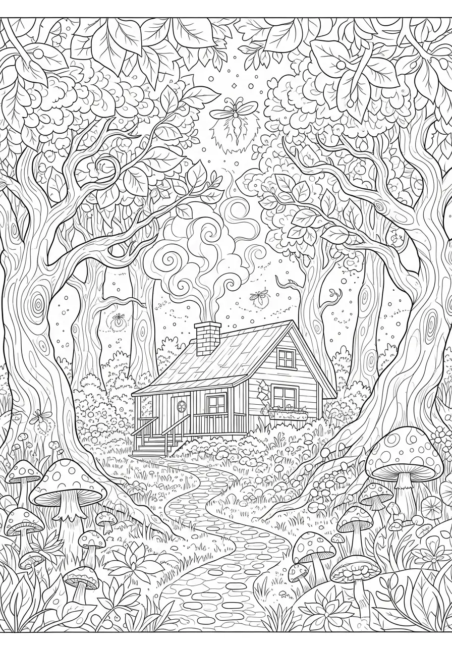 coloriage foret et maison avec générateur d'images
