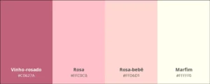Paleta de 4 cores: vinho-rosado, rosa, rosa-bebê e marfim.
