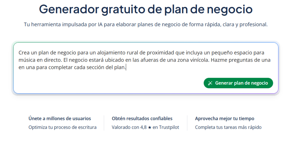 Generador de plan de negocio de QuillBot