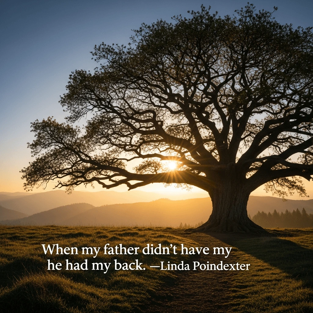 happy father's day graphic with a quote by linda poindexter shower a tree