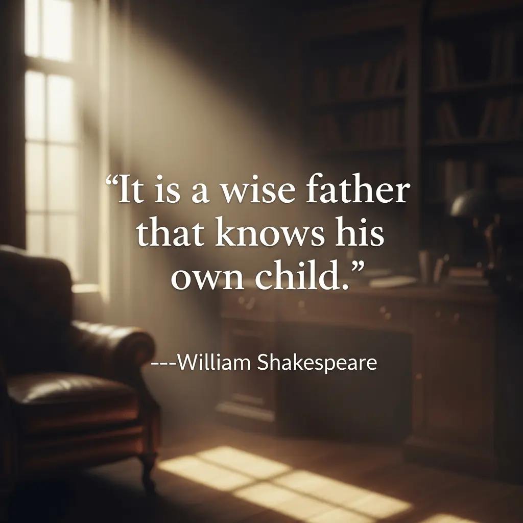 a happy father's day graphic showing a quote by william shakespear and a backdrop of an office