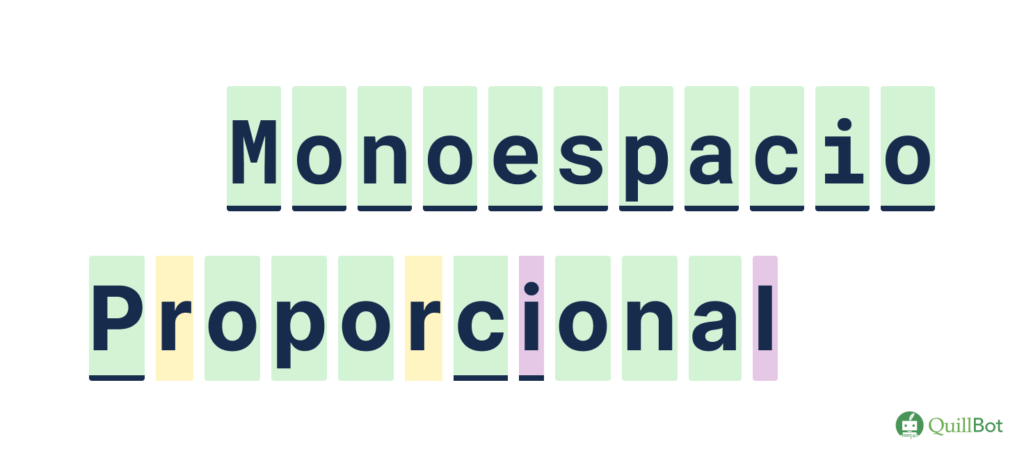 Ejemplo de espaciado tipográfico monoespaciado frente a proporcional.