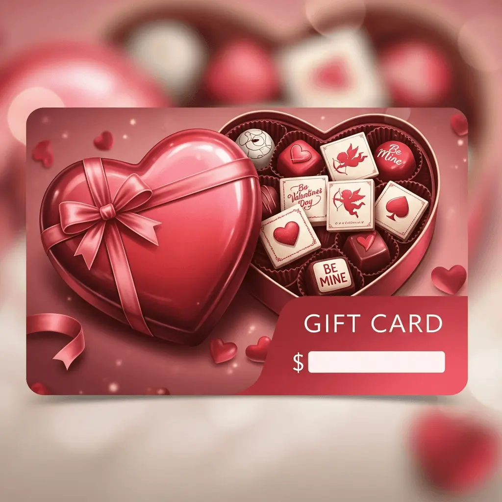 a valentine's gift card idea with a heartshaped box of chocolate