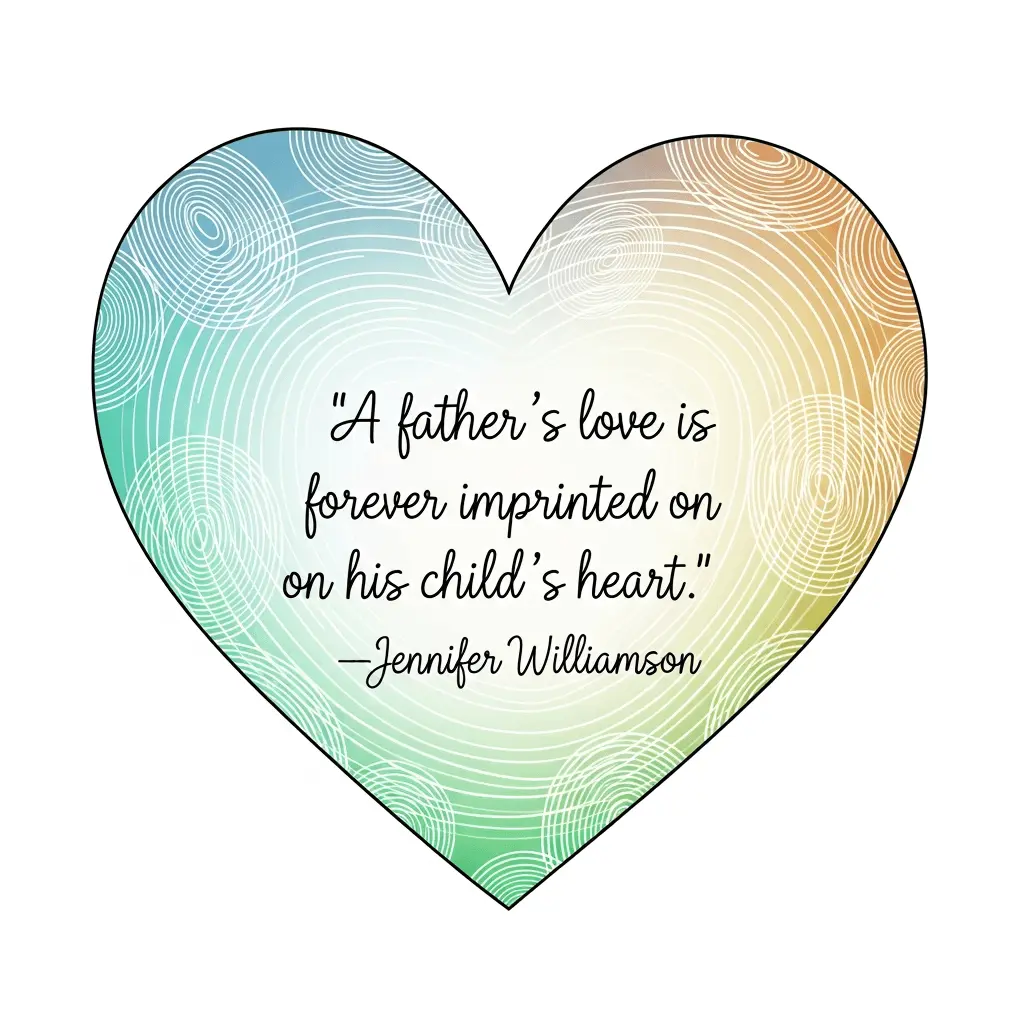 a happy father's day graphic showing a quote by jennifer williamson inside a drawing of a heart