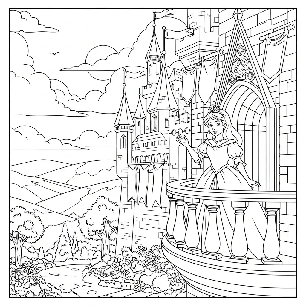 Ausmalbild Prinzessin im Schloss
