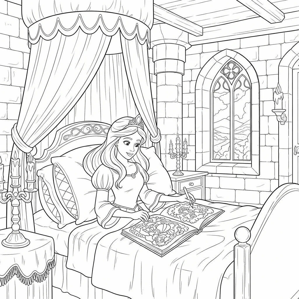 Ausmalbild Prinzessin im Schloss