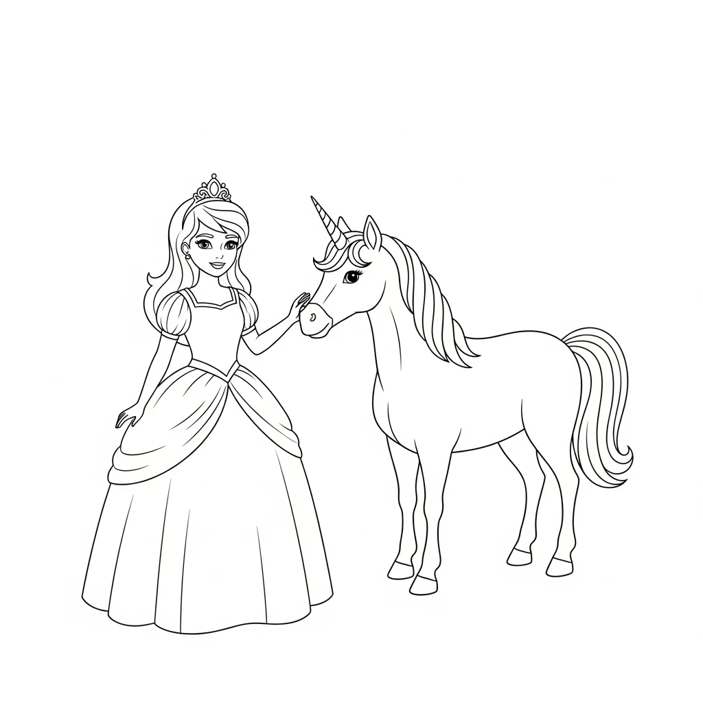 Ausmalbild Prinzessin und Einhorn
