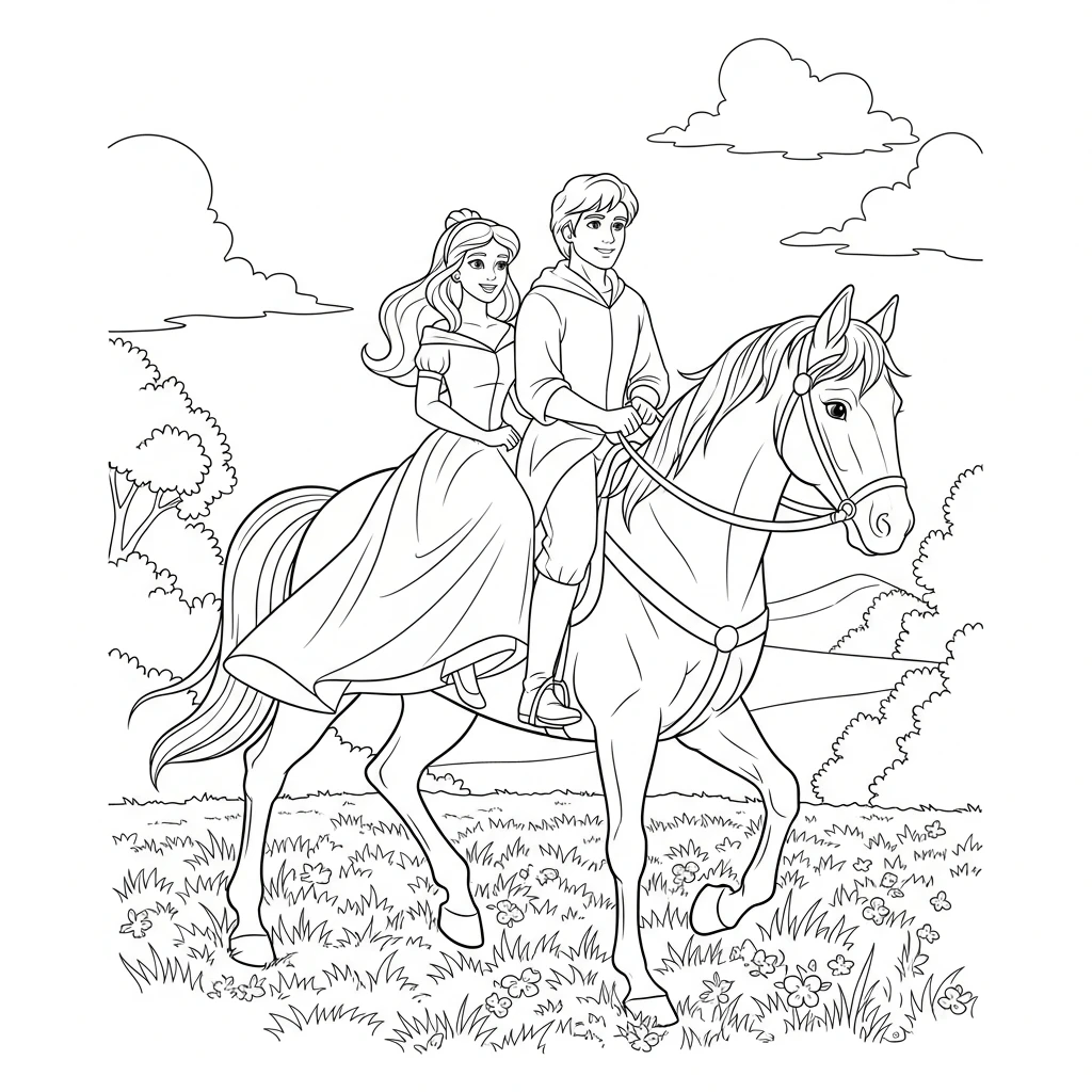 Ausmalbild Prinzessin und Prinz