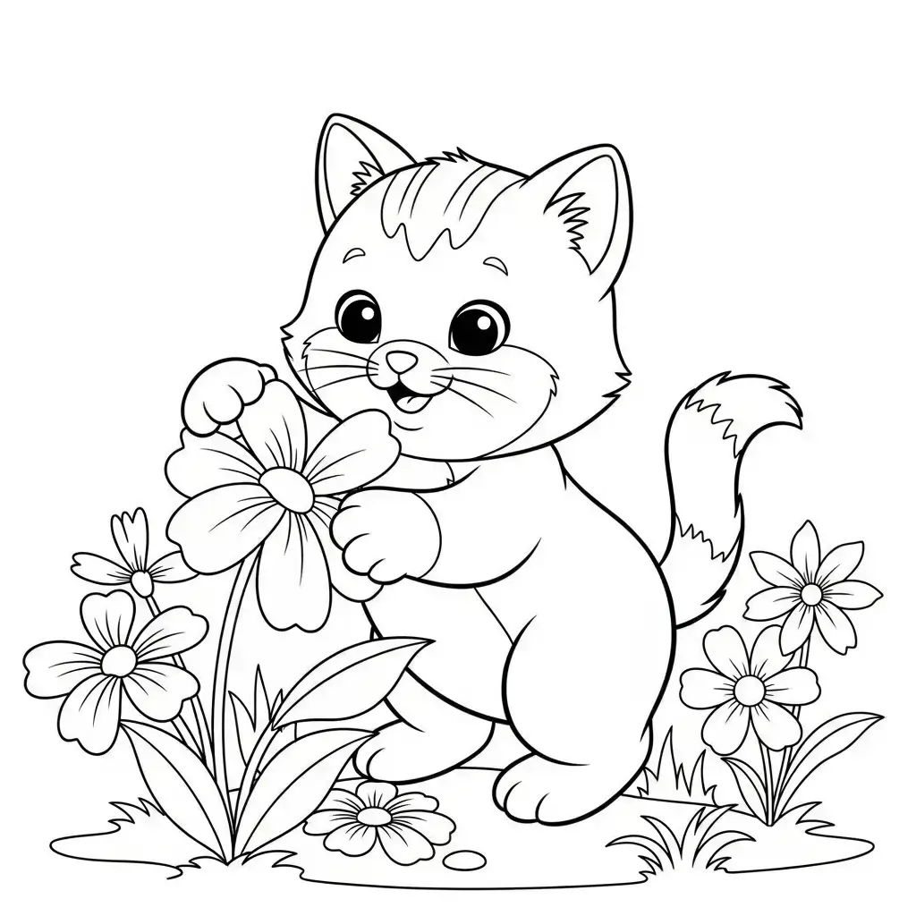 Katze mit Blumen