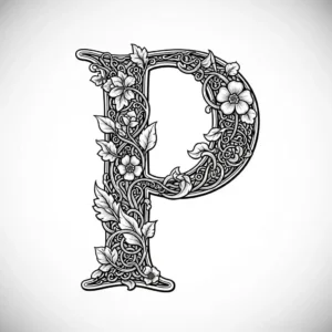 Drop cap style letter P from medieval texts