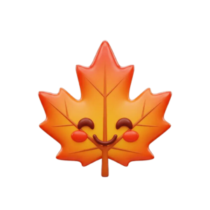 A happy maple leaf emoji created with Quillbot's Emoji Generator