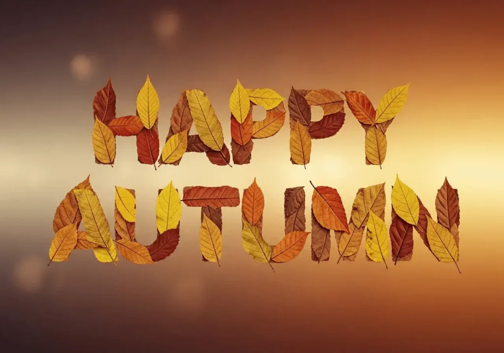 An AI-generated image of the phrase "Happy Autumn" spelled out in leaves