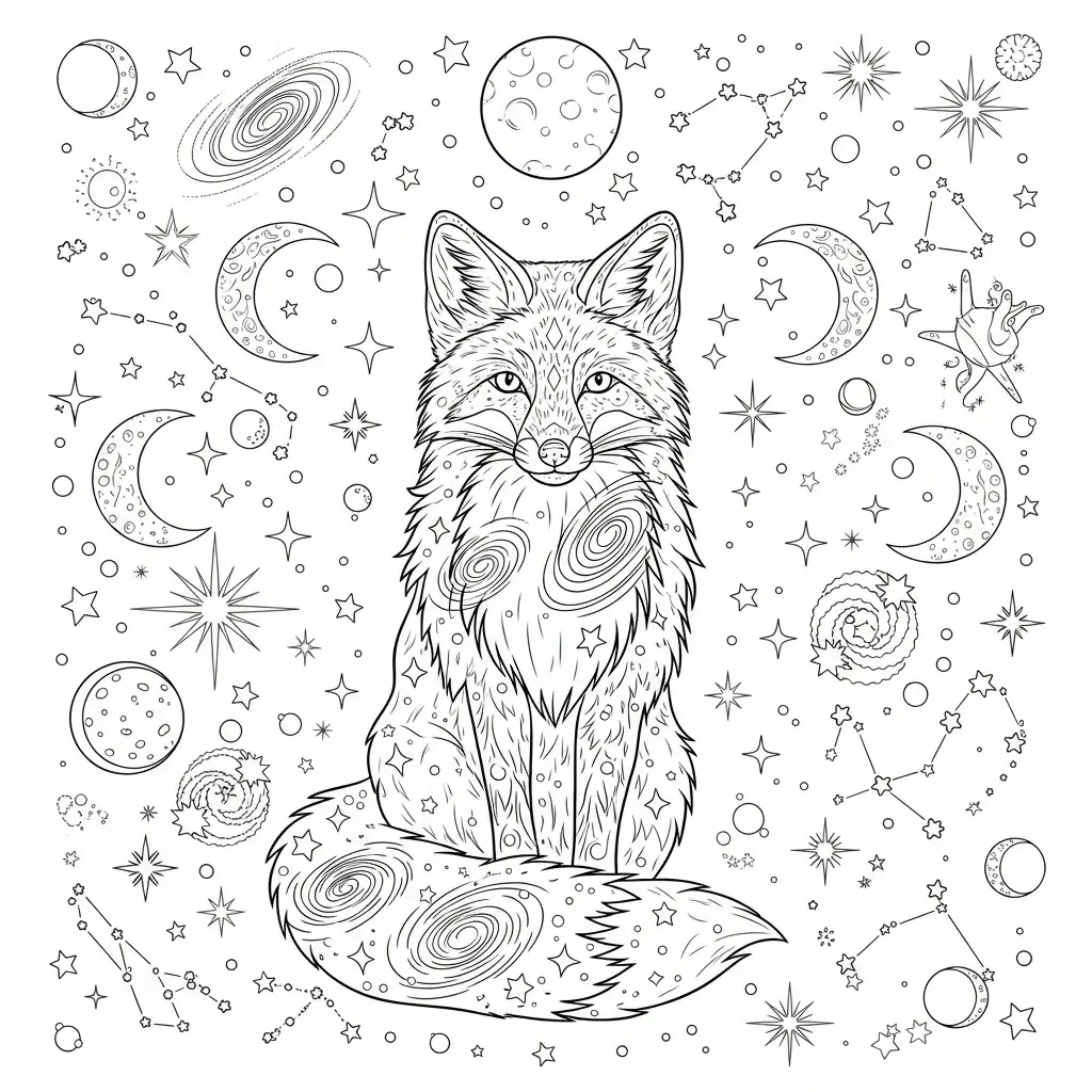 coloriage renard astres etoiles