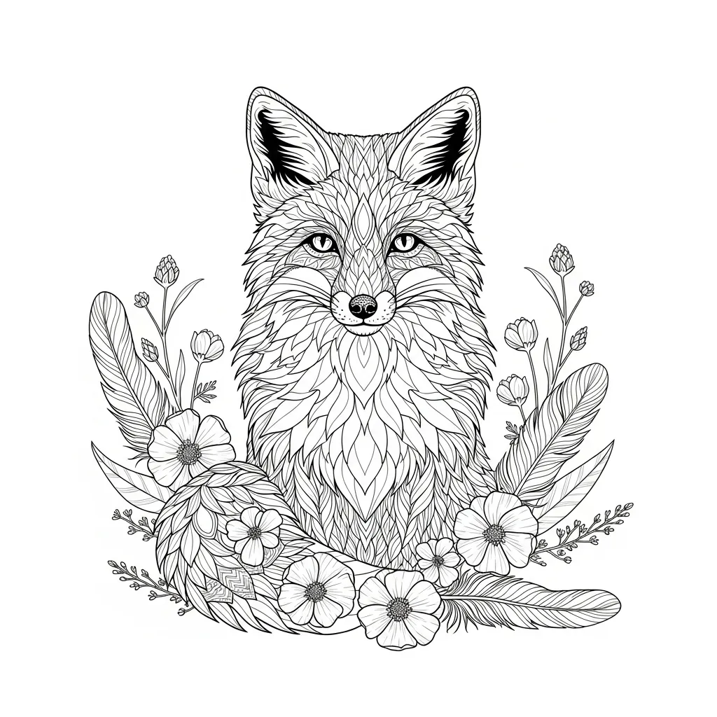 coloriage renard champ, de fleurs