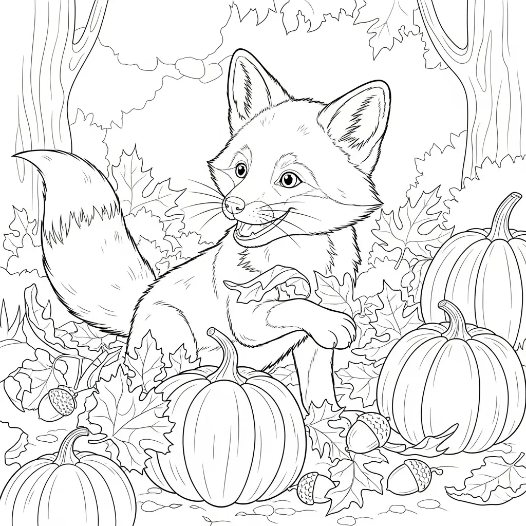 coloriage renard citrouilles