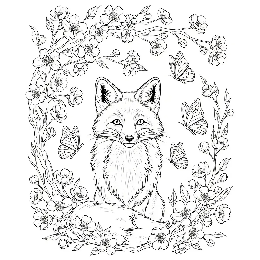 coloriage renard couronne de fleurs