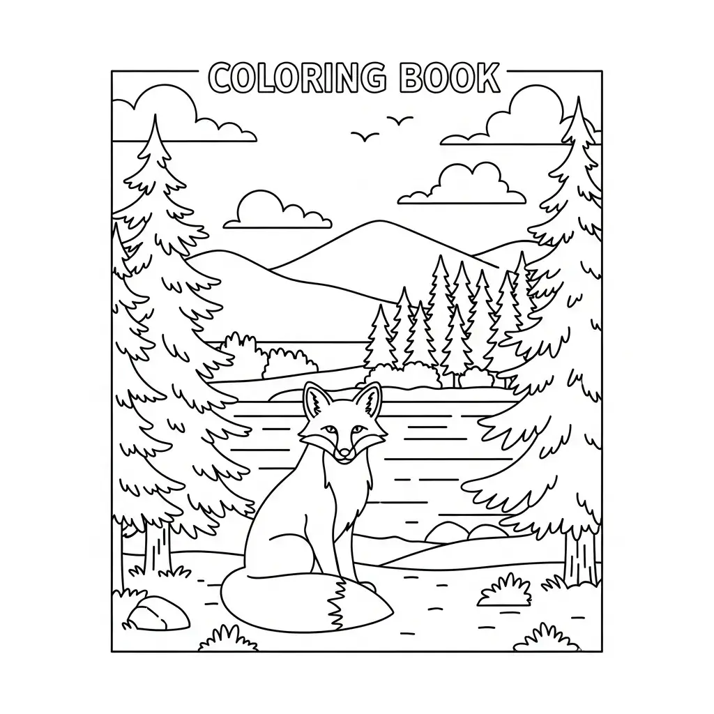 coloriage renard et lac