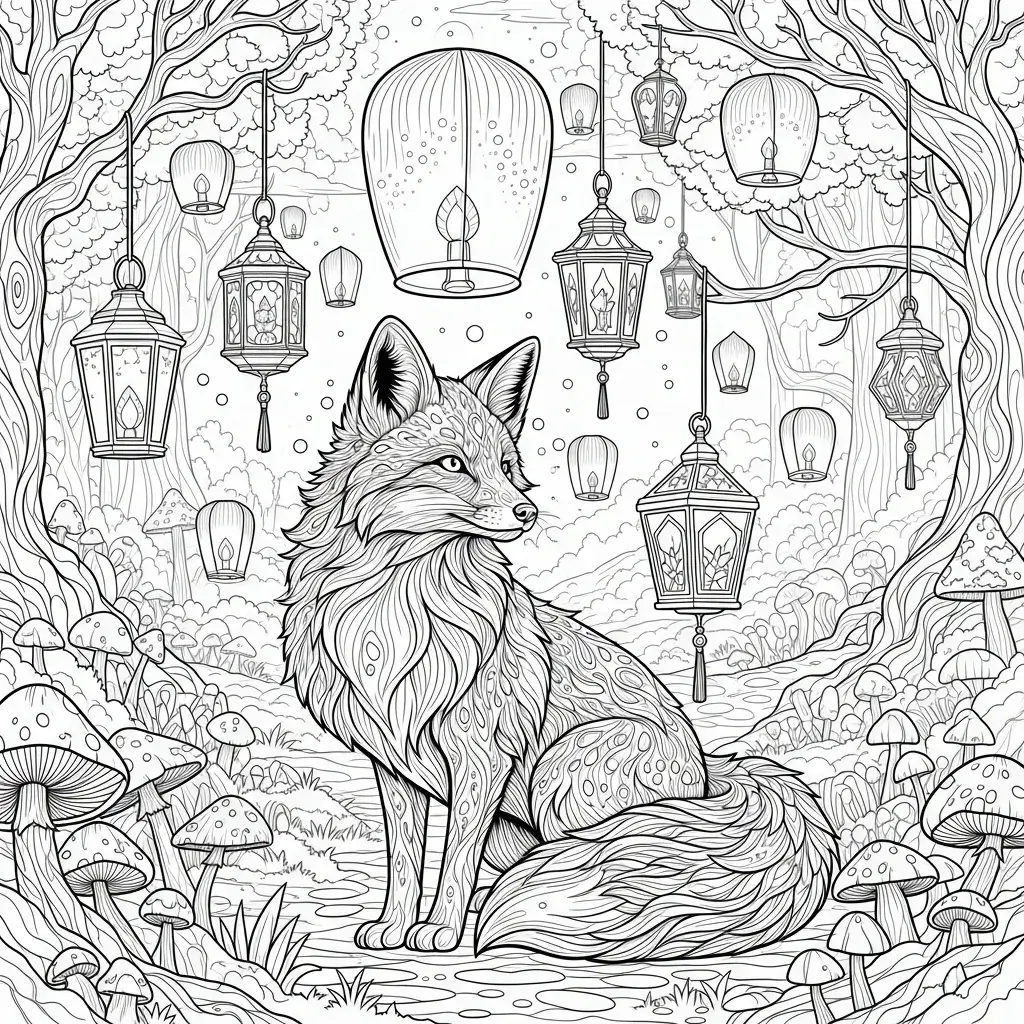 coloriage renard foret magique