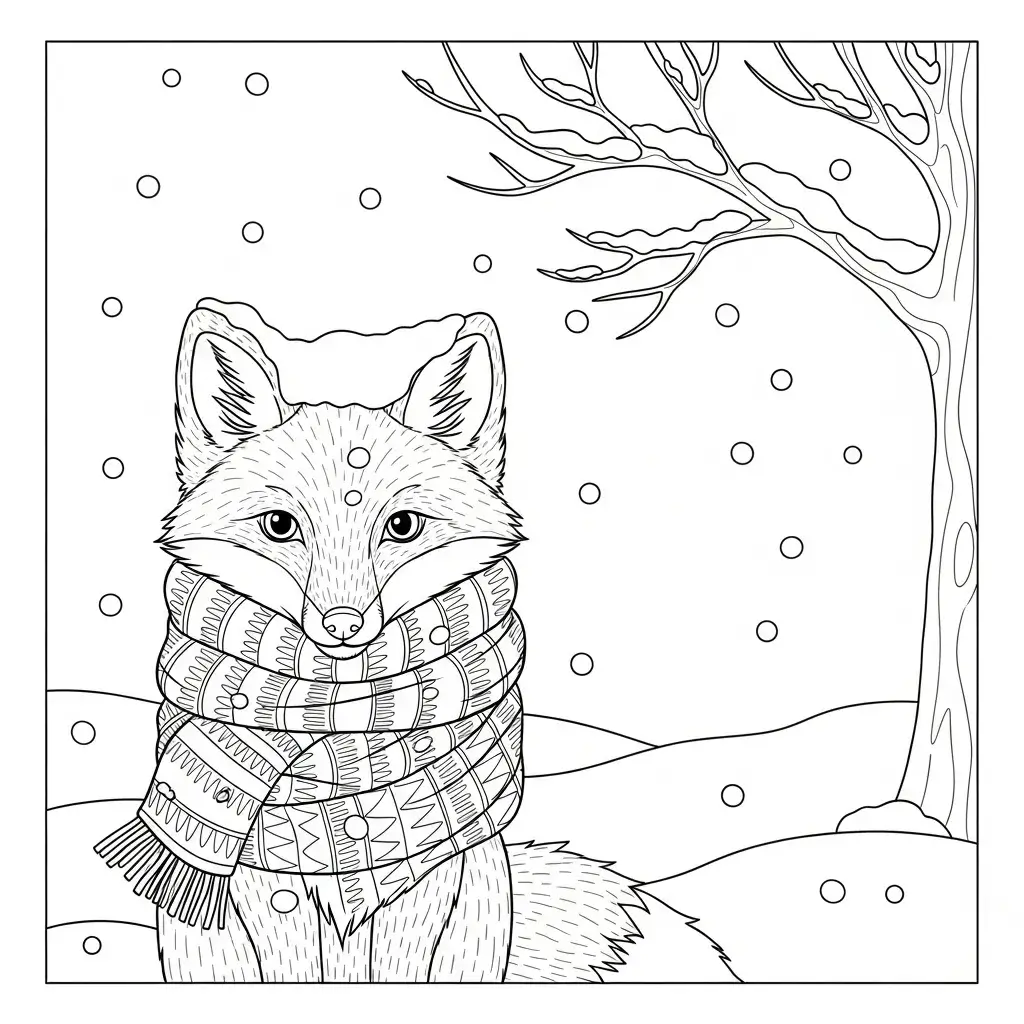 coloriage renard hiver