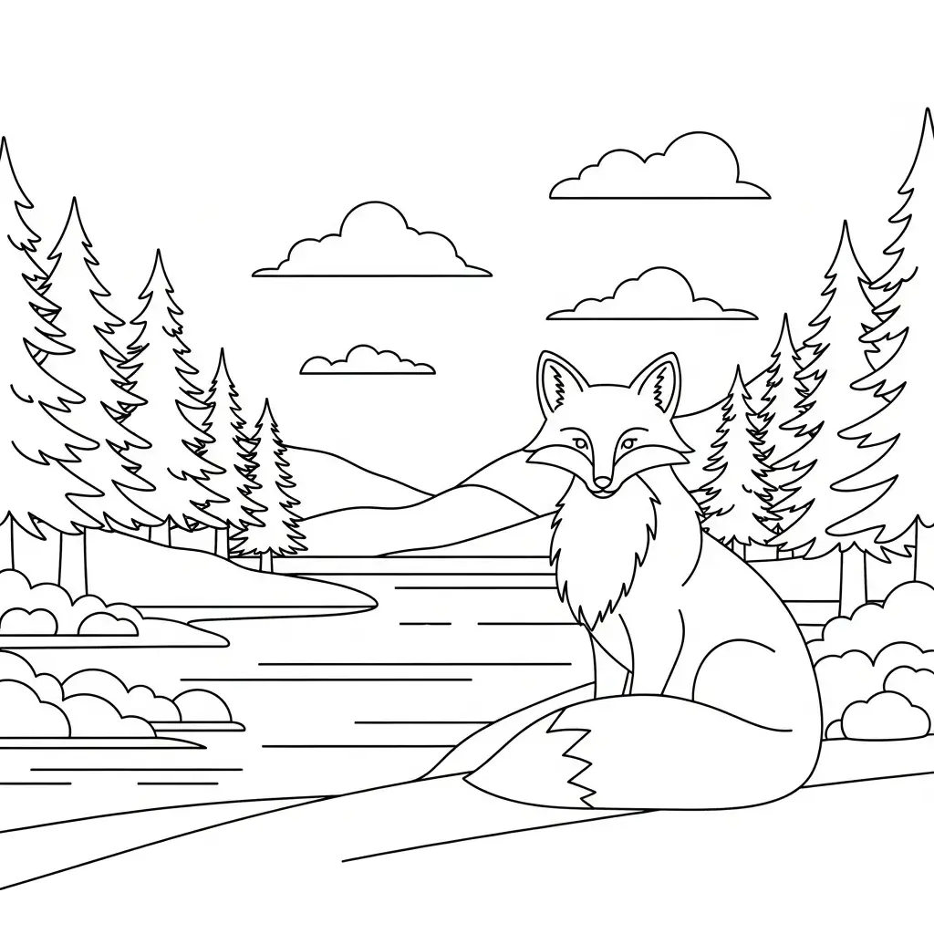 coloriage renard lac