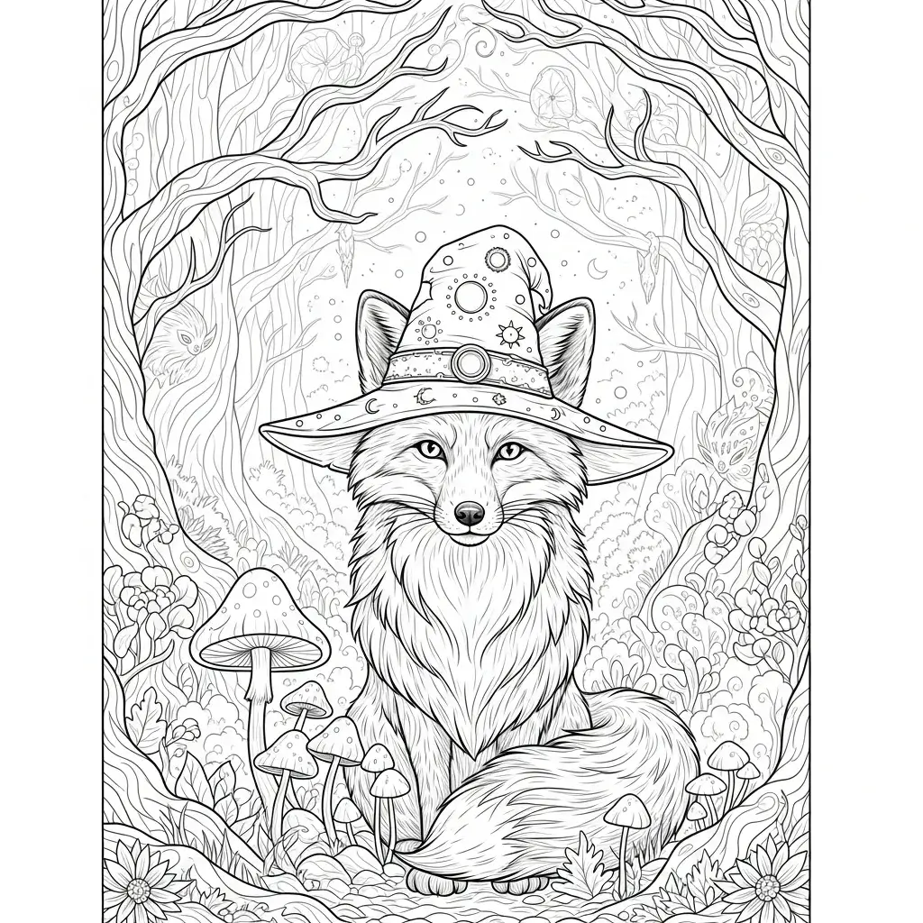 coloriage renard magicien