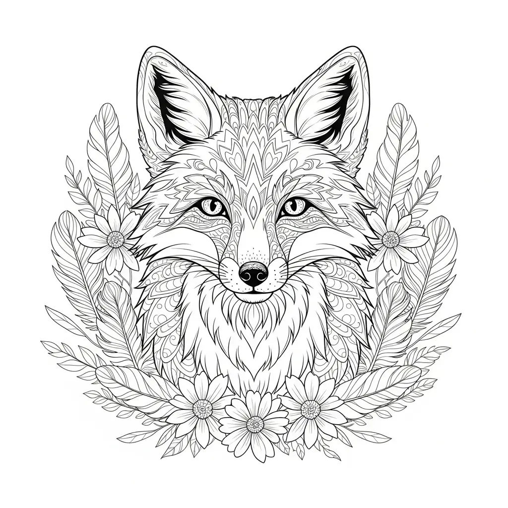 coloriage renard mandala fleurs