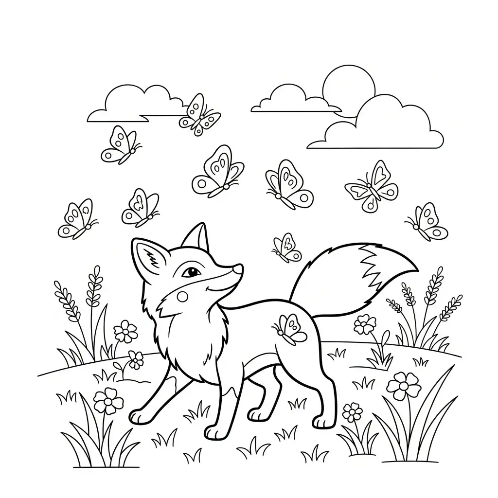 coloriage renard papillons