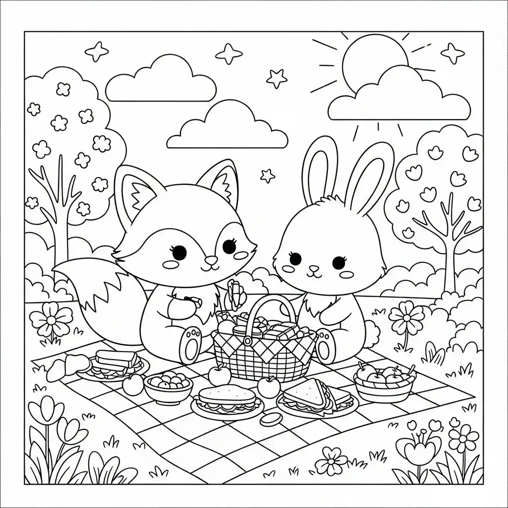 coloriage renard pique nique