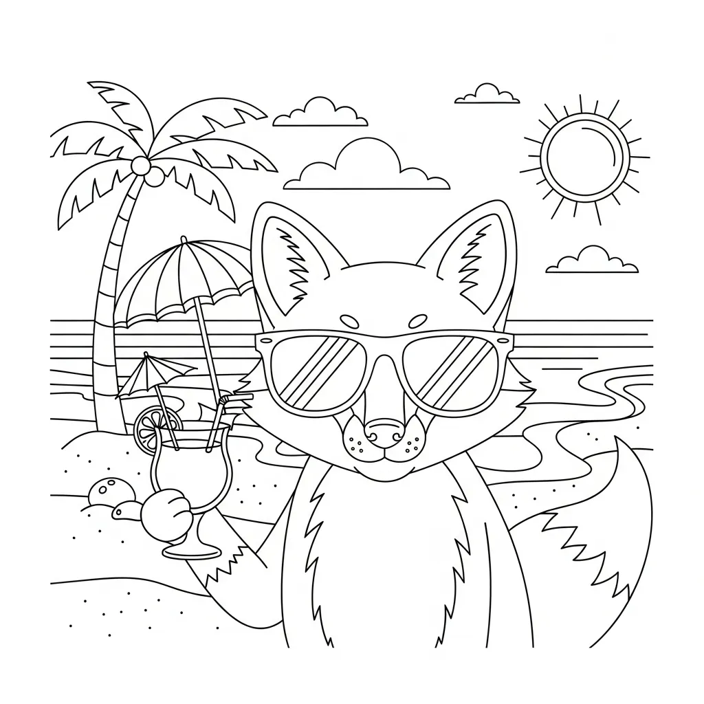coloriage renard plage