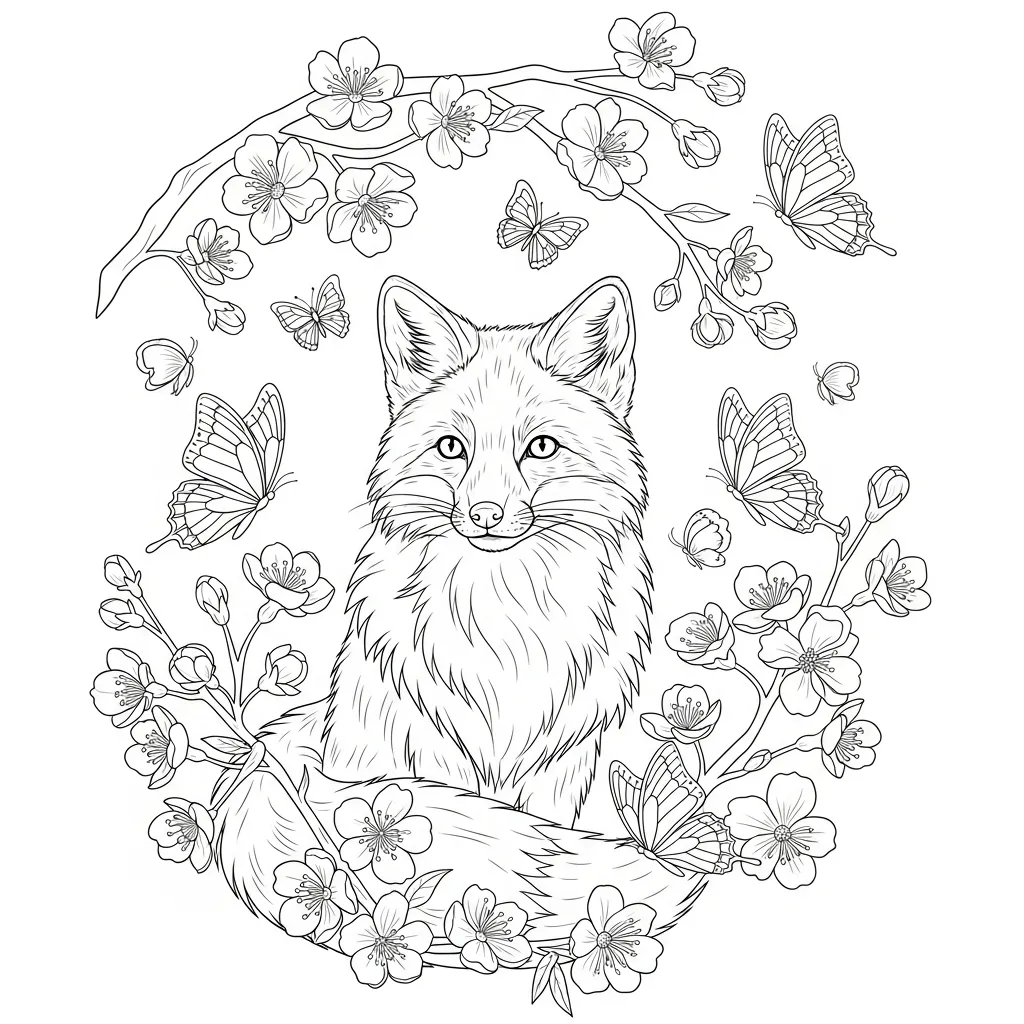coloriage renard printemps