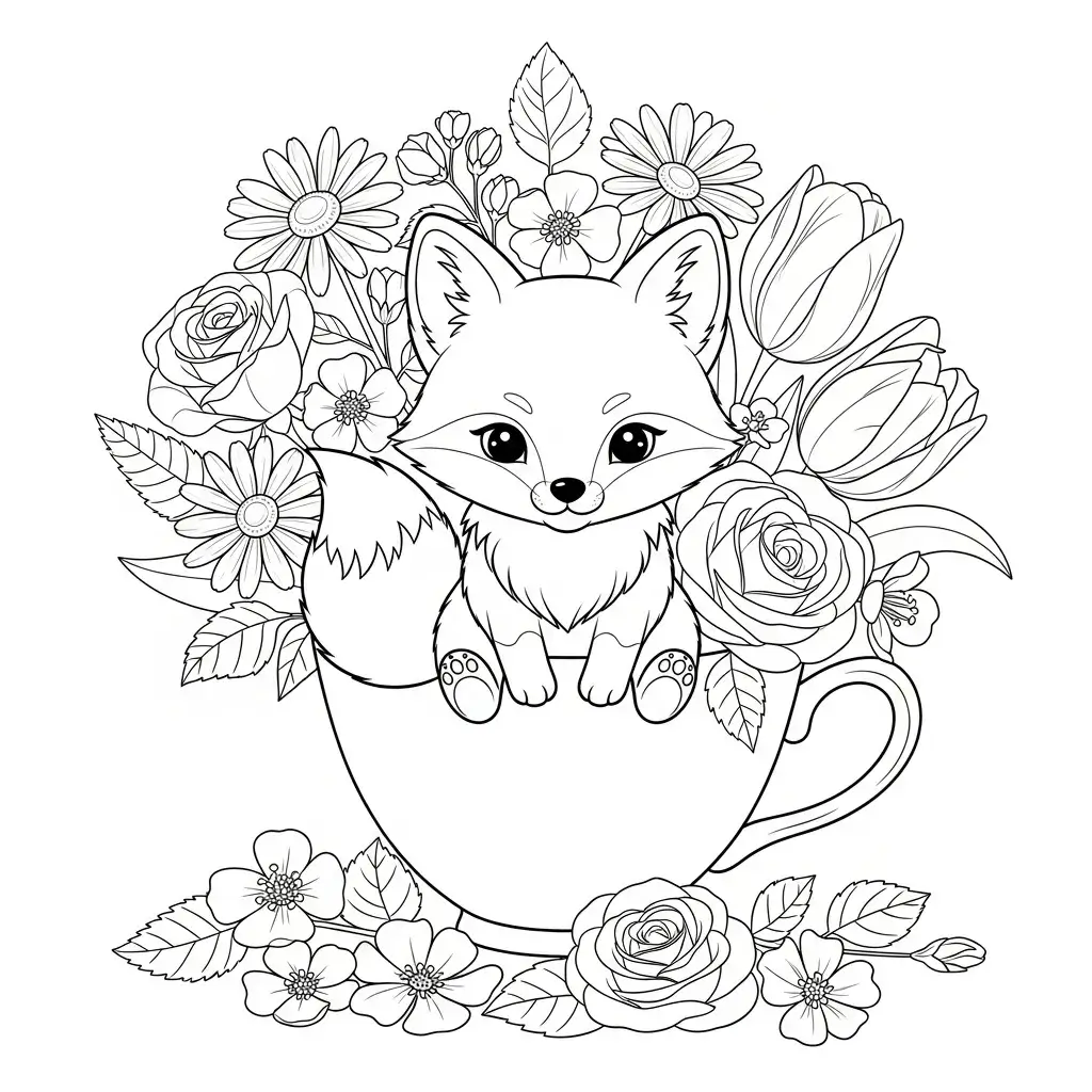 coloriage renard tasse