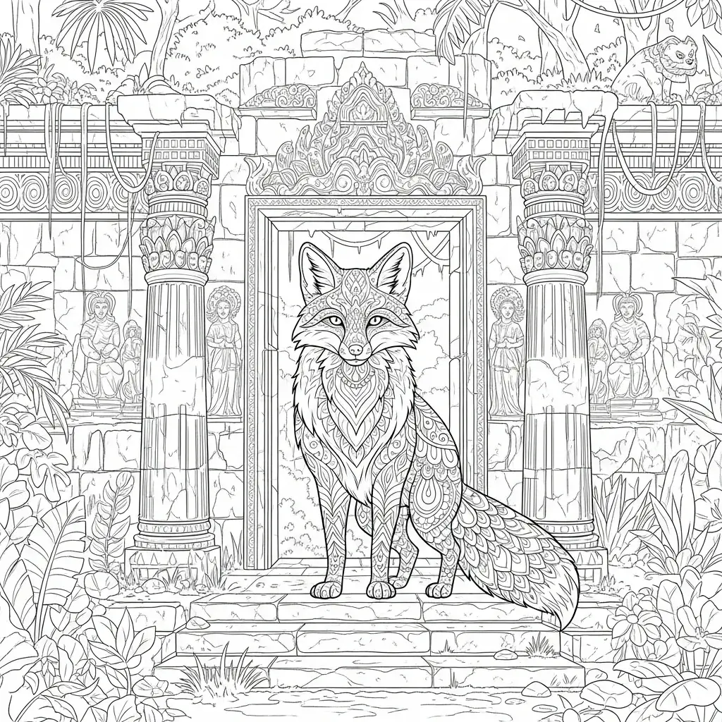 coloriage renard temple