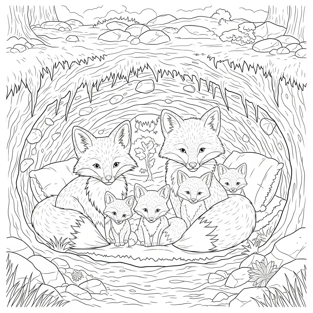 coloriage renard terrier renardeaux