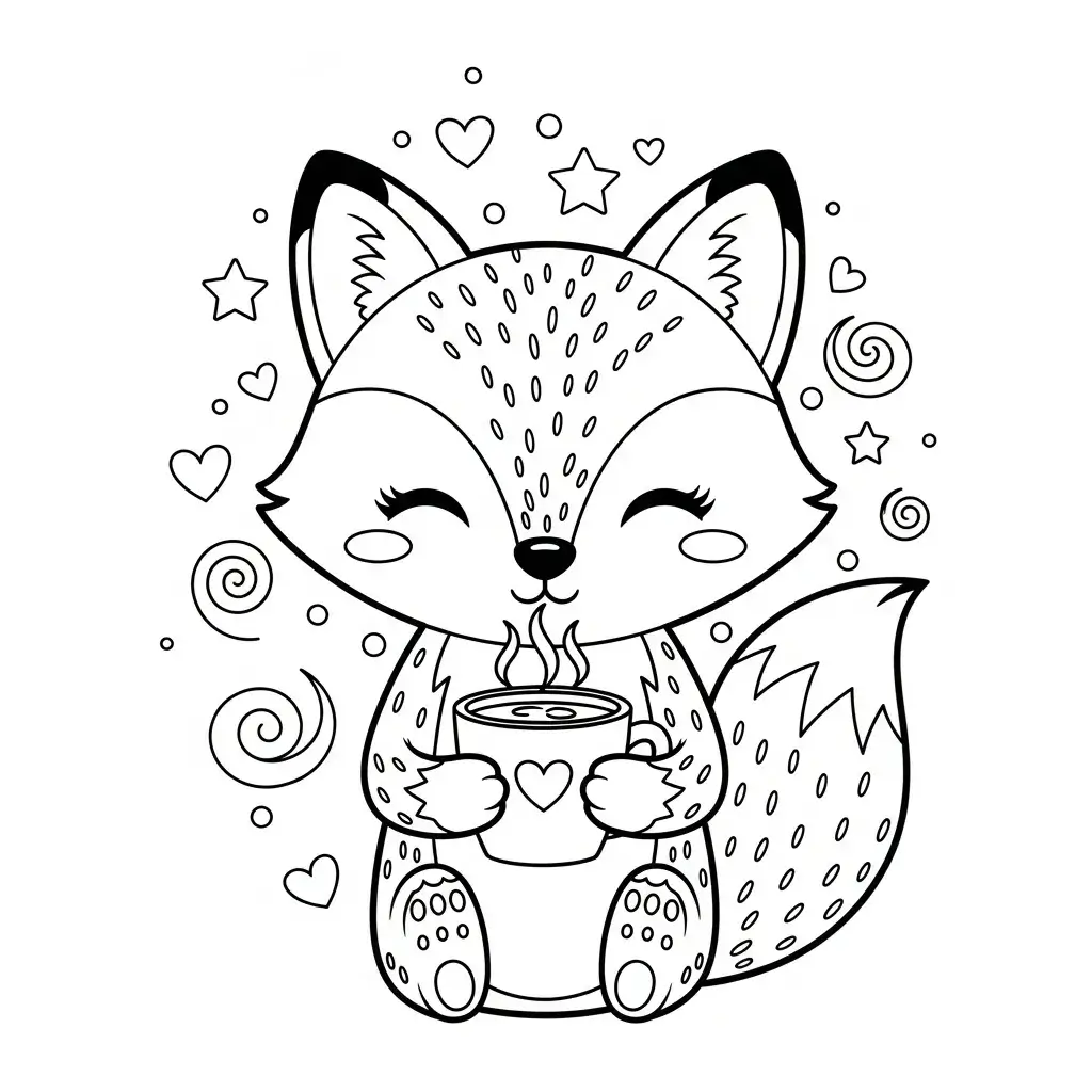 coloriage renard thé